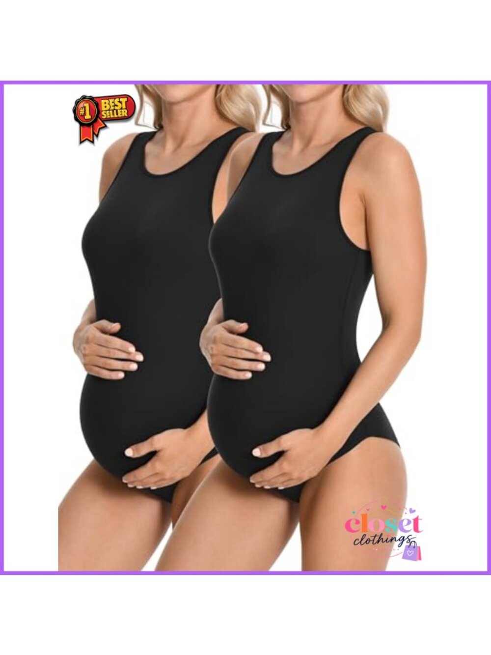 Maternity Bodysuit Racerback Halter Sleeveless Snap Closure Buttery Soft